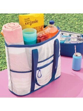 Sun Squad Beach Bag With Detachable Cooler & Waterproof Pocket Blue 19.5"x6"x18.